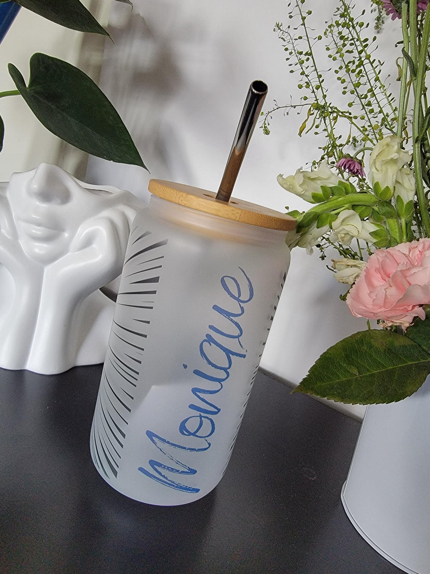 "A Girl and Her Book" Frosted Glass Cup